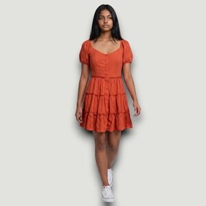 Trixxi Rust Womens Dress Rust Orange Mini  L Cottagecore Boho Soft Girl Ruffle